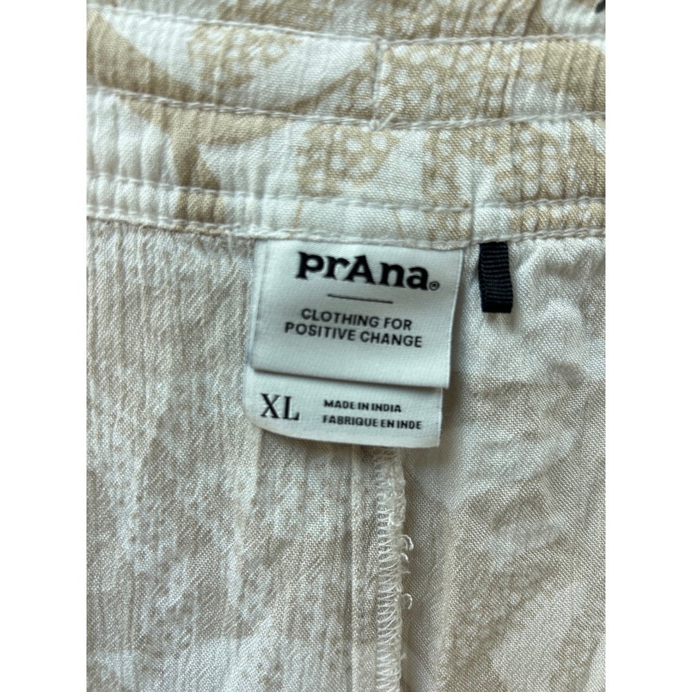 prAna Wide Leg Pants Womens Tan Cream Tropical Leaf Print Drawstring XL - Picture 5 of 8